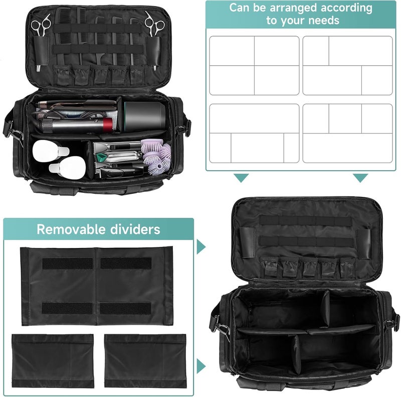 LASUK Barber Hairdresser Bag Supplies Bag with Adjustable Dividers, Barber Tools Storage Hair Clipper Case Organizer for Scissors Clippers Trimmers & Haircut Kits, Barber Travel Case - Image 4